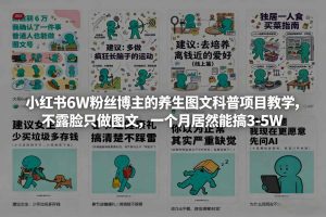 小红书6W粉丝博主的养生图文科普项目教学,不露脸只做图文,一个月居然能搞3-5W-虚拟资源库