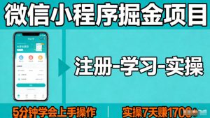 微信小程序掘金项目，项目很简单，5分钟就能学会上手操作，实操7天賺了1700+【揭秘】-虚拟资源库