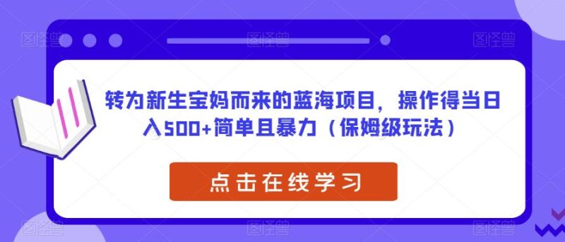 转为新生宝妈而来的蓝海项目，操作得当日入500+简单且暴力（保姆级玩法）【揭秘】-虚拟资源库