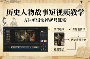 历史人物故事短视频教学,AI+剪辑制作历史人物题材短视频,快速起号涨粉-虚拟资源库