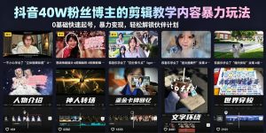 抖音40W粉丝博主的剪辑教学内容暴力玩法,0基础快速起号,暴力变现,轻松解锁伙伴计划+精选独家-虚拟资源库