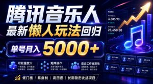 2026腾讯音乐人懒人项目，全自动无脑挂G，单号月入5000+，可批量放大矩阵，适合工作室落地【揭秘】-虚拟资源库