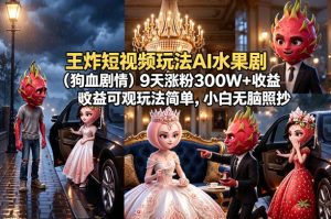 王炸短视频玩法AI水果剧（狗血剧情）9天涨粉300W+收益可观玩法简单，小白无脑照抄，详细拆解玩法-虚拟资源库