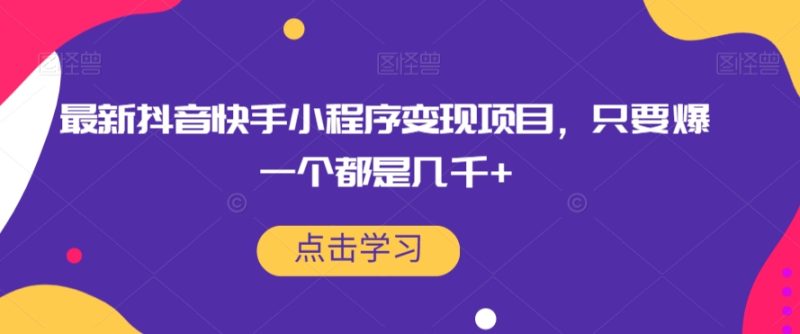 最新抖音快手小程序变现项目,只要爆一个都是几千+-虚拟资源库