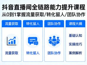 抖音直播间浓缩版视频课程,从0到1掌握直播间流量获取、转化留人、团队协作的全链路能力-虚拟资源库
