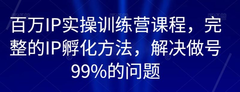 百万IP实操训练营课程，完整的IP孵化方法，解决做号99%的问题-虚拟资源库