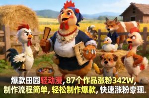 爆款田园轻动漫，87个作品涨粉342W，制作流程简单，轻松制作爆款，快速涨粉变现-虚拟资源库