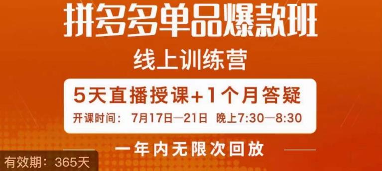 钟辰·拼多多单品爆款班，一个拼多多超级爆款养一个团队-虚拟资源库