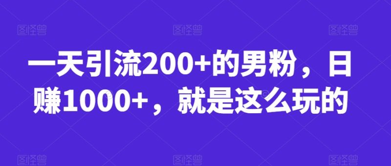 一天引流200+的男粉,日赚1000+,就是这么玩的【揭秘】-虚拟资源库