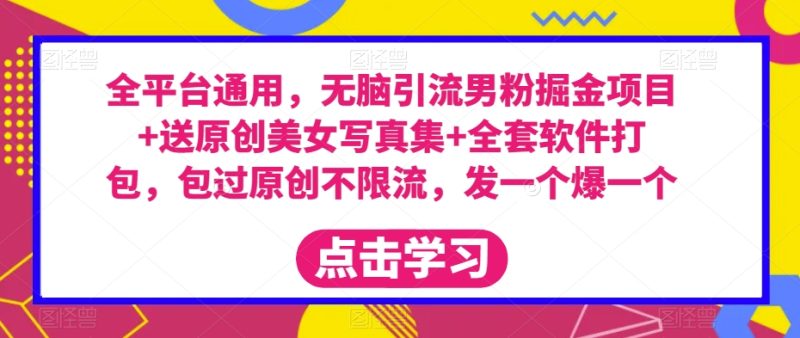 全平台通用，无脑引流男粉掘金项目+送原创美女写真集+全套软件打包，包过原创不限流，发一个爆一个【揭秘】-虚拟资源库