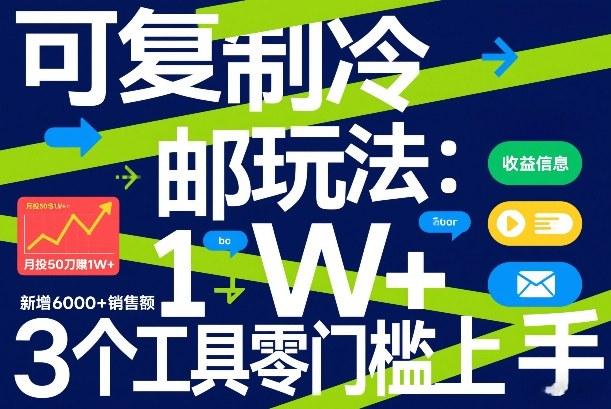 可复制冷邮件玩法：月投50刀賺1W+，新增6000+销售额，3个工具零门槛上手-虚拟资源库