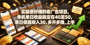 实操很好賺的看广告项目,单机单日收益稳定在40至50,单日保底收入30,多开多賺,上手就能变现【揭秘】-虚拟资源库