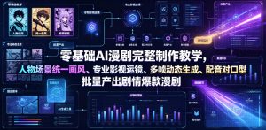 零基础AI漫剧完整制作教学,人物场景统一画风、专业影视运镜、多帧动态生成、配音对口型,批量产出剧情爆款漫剧-虚拟资源库