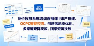 竞价投放系统培训直播课|账户搭建、OCPC智能控流、创意落地页优化、多渠道矩阵投放、团队管理与副业变现全阶实战-虚拟资源库