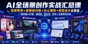 AI全场景创作实战汇总课|电商带货+自媒体内容+办公增效+视觉设计全覆盖,一套掌握AI作图、做视频、做文档、数字人全套落地技能-虚拟资源库