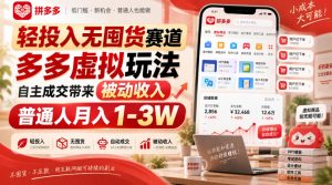 轻投入无囤货赛道,多多虚拟玩法自主成交带来被动收入,普通人月入1-3W-虚拟资源库
