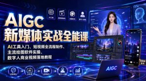 AIGC新媒体实战全能课|AI工具入门、短视频全流程制作、主流绘图软件实操、数字人商业视频落地教程-虚拟资源库
