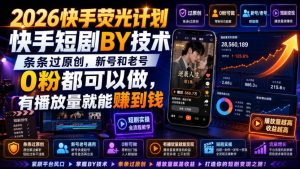 2026快手荧光计划，快手短剧搬运技术，条条过原创，新号和老号0粉都可以做，有播放量就能賺到钱-虚拟资源库