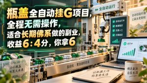 瓶盖全自动挂G项目,全程无需操作,适合长期佛系做的副业,收益6:4分,你拿6【揭秘】-虚拟资源库
