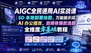 AIGC全民通用AI实战课|SD本地部署绘图、万能提示词、AI办公提效、自媒体爆款选题全维度零基础教程-虚拟资源库