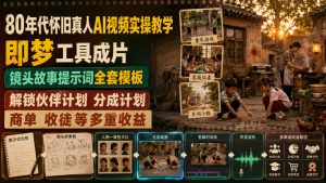 80年代怀旧真人AI视频实操教学，即梦工具成片、镜头故事提示词全套模板，解锁伙伴计划分成计划商单收徒等多重收益-虚拟资源库