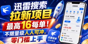 迅雷搜索拉新项目,最高16每单!不限量级人人可冲,零门槛上手(更新0816)-虚拟资源库