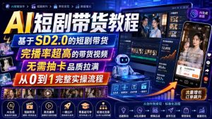 AI短剧带货教程,基于SD2.0的短剧带货,完播率超高的带货视频,无需抽卡品质拉满,从0到1完整实操流程-虚拟资源库