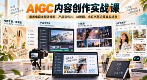 AIGC内容创作实战课,覆盖电商主图详情图、产品宣传片、AI短剧、小红书笔记等真实场景-虚拟资源库