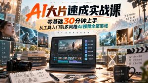 AI大片速成实战课|零基础30分钟上手,从工具入门到多风格AI视频全案落地-虚拟资源库