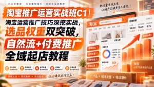 淘宝推广运营实战班C1|淘宝运营推广技巧深挖实战,选品权重双突破,自然流+付费推广全域起店教程-虚拟资源库