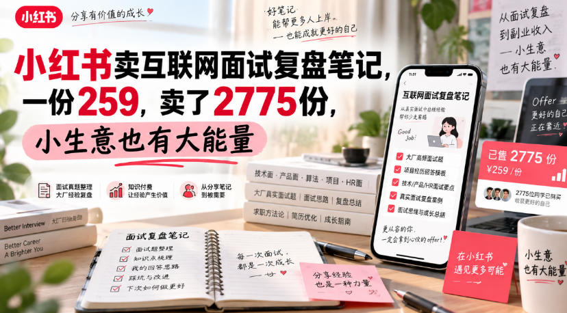 小红书卖互联网面试复盘笔记,一份259,卖了2775份,小生意也有大能量
