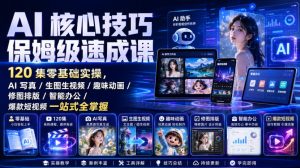 AI核心技巧保姆级速成课|120集零基础实操,AI写真/生图生视频/趣味动画/修图排版/智能办公/爆款短视频一站式全掌握(更新)-虚拟资源库