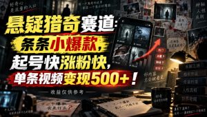 悬疑猎奇赛道:条条小爆款,起号快涨粉快,单条视频变现500+!收益仅供参考-虚拟资源库