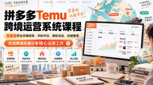 Temu跨境拼多多运营系统课程,零基础学会店铺搭建、风险评估、爆款选品、店铺管理,吃透跨境店铺日常核心运营工作-虚拟资源库