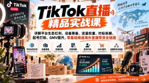 TikTok直播精品实战课,详解平台生态红利、设备筹备、流量权重、对标拆解、起号打标、GMV提升,零基础精通海外直播带货全链路-虚拟资源库