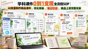 学科课件0到1变现全流程SOP|AI批量制作精品课件、优化排版、笔记引流、商品上架完整实操-虚拟资源库