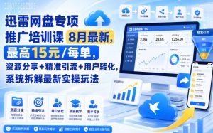 迅雷网盘专项推广培训课8月最新,最高15米/每单,资源分享+精准引流+用户转化,系统拆解最新实操玩法(持续更新)-虚拟资源库