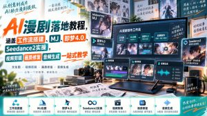 AI漫剧落地教程,涵盖工作流搭建、MJ、即梦4.0、Seedance2实操,视频剪辑画质修复音频生成一站式教学-虚拟资源库