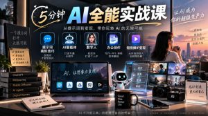 5分钟AI全能实战课|提示词高阶技巧+AI智能体+数字人+办公创作+短视频IP变现全教程-虚拟资源库