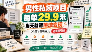 男性私域项目,每单29.9米,当天就能落地变现【不是S粉项目】,详细拆解-虚拟资源库