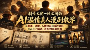 抖音大佬一帧之间的AI温情真人漫剧教学,从剧本、分镜、人物设定到成片输出,作品可上精选、签约独家拿收益-虚拟资源库