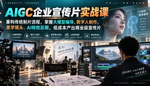AIGC企业宣传片实战课,重构传统制片流程,掌握大模型编导、数字人制作、美学镜头、AI特效后期,低成本产出商业级宣传片-虚拟资源库