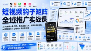 短视频钩子矩阵全域推广实战课|五大赛道流量布局、爆款选题文案、全平台排名优化、AI批量创作与私域导流全体系教程-虚拟资源库