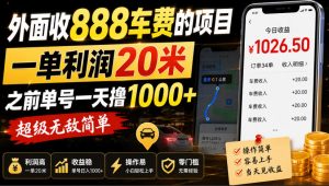 外面收888车费的项目,一单利润20米,之前单号一天撸1k+,超级无敌简单-虚拟资源库