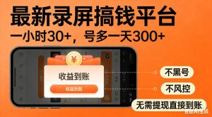 零撸手机项目录屏搞钱平台,一小时30+,号多一天300+,不黑号,不风控,无需提现直接到账【揭秘】-虚拟资源库