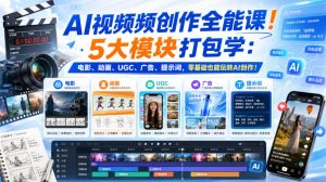 AI视频频创作全能课!5大模块打包学:电影、动画、UGC、广告、提示词,零基础也能玩转AI创作!【原创双语字幕】-虚拟资源库