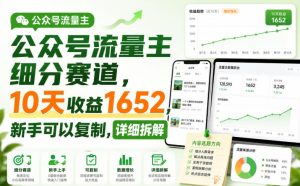 公众号流量主细分赛道,10天收益1652,新手可以复制,详细拆解-虚拟资源库