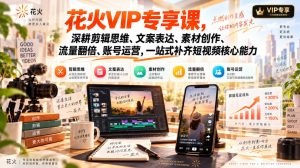 花火VIP专享课,深耕剪辑思维、文案表达、素材创作、流量翻倍、账号运营,一站式补齐短视频核心能力-虚拟资源库