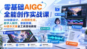 零基础AIGC全能创作实战课｜AI绘画设计、AI视频生成、数字人制作、智能剪辑、AI音乐文案全工具落地教程-虚拟资源库