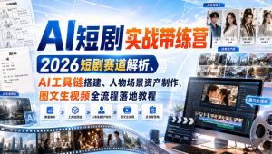 AI短剧实战带练营|2026短剧赛道解析、AI工具链搭建、人物场景资产制作、图文生视频全流程落地教程-虚拟资源库